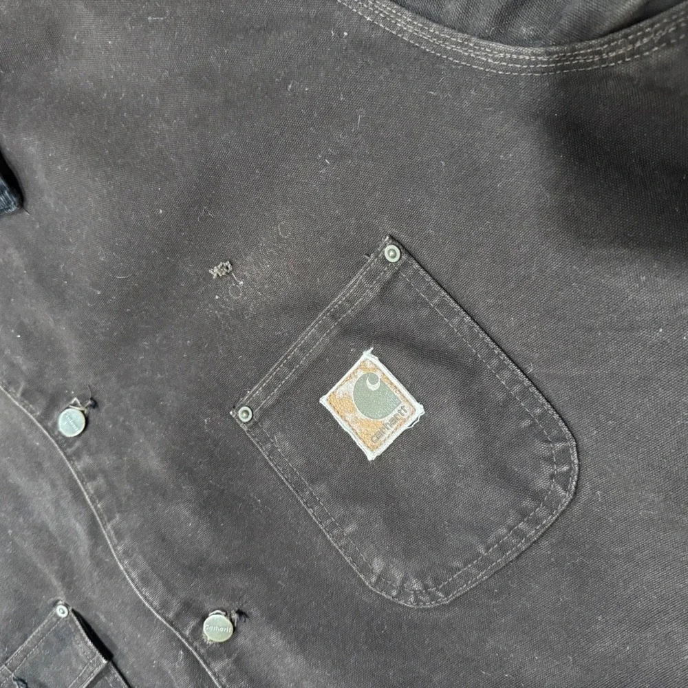 VTG Carhartt Mens 3XL Dark Brown Blanket Duck Canvas Chore Coat Jacket Detroit